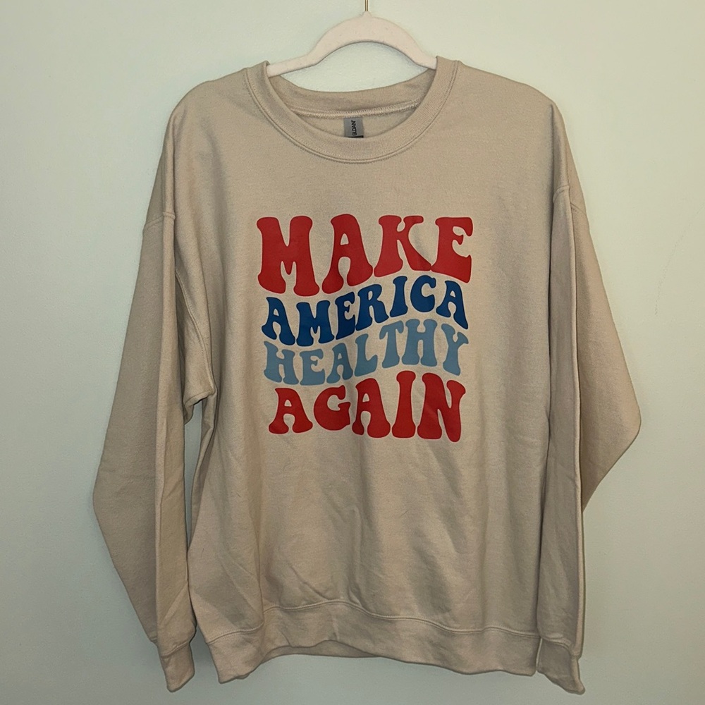 Gildan Beige 'Make America Healthy Again' Crewneck Sweatshirt